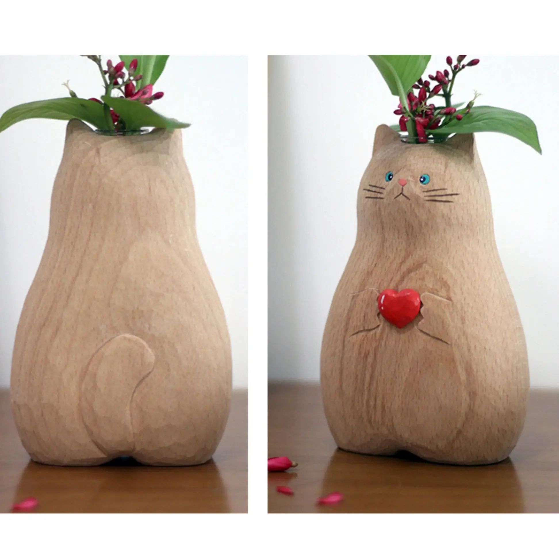 Decorative wooden animal vase